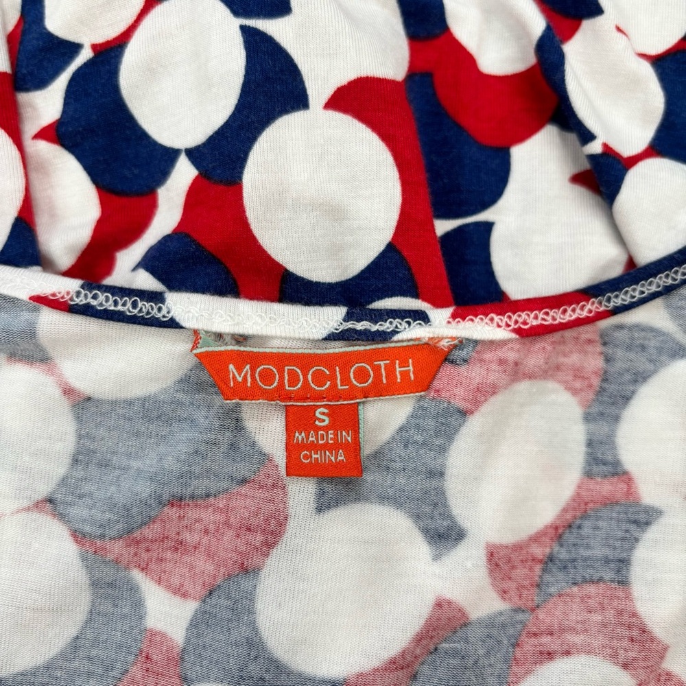 Modcloth short sleeve red navy white bold polka dots wrap V-neck pull over dress - Picture 12 of 16